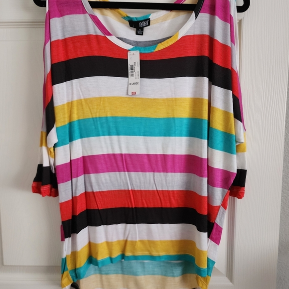a.n.a Tops - a.n.a Multicolor Striped Scoop Neck Top - Pink, Teal, Yellow, Black & White